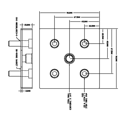 32-909014G-1 MODULAR SOLUTIONS PNEUMATIC PLATE 90MM X 90MM WITH GASKET 1/4" G THREADED CENTER THRU HOLE